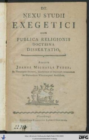 De Nexu Studii Exegetici cum Publica Religionis Doctrina Dissertatio
