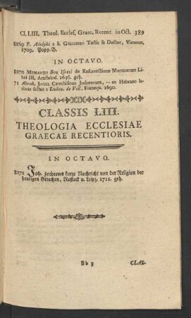 Classis LIII. Theologia Ecclesiae Graecae Recentioris
