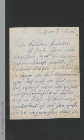 Brief von Malwida von Meysenbug an Pauline Hassenstein, hs.