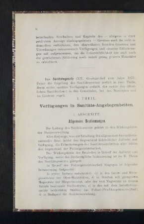 I. Theil. Verfügungen in Sanitäts-Angelegenheiten.