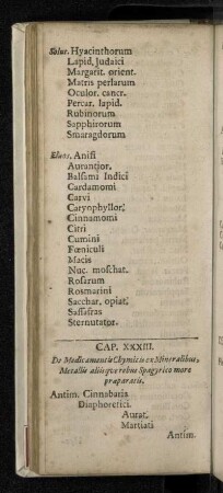 Cap. XXXIII. De Medicamentis Chymicis ex Mineralibus, Metallis aliisqve rebus Spagyrico more præparatis.