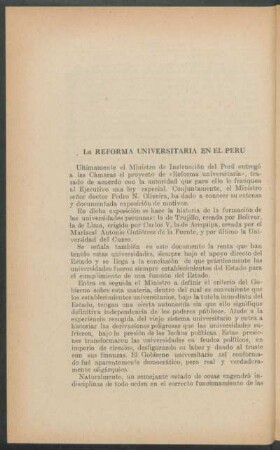 La reforma universitaria en el Perú
