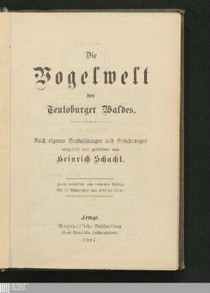 Die Vogelwelt des Teutoburger Waldes : nach eigenen Beobachtungen und Erfahrungen dargestellt und geschildert