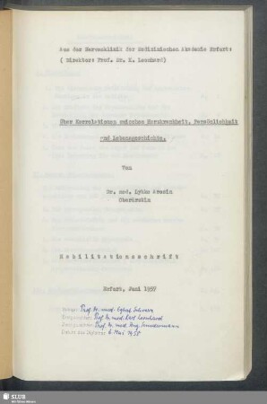 Über Korrelationen zwischen Herzkrankheit, Persönlichkeit und Lebensgeschichte