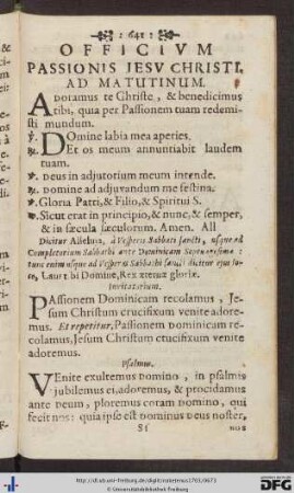Officium Passionis Iesu Christi.