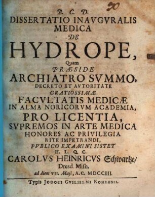 Diss. inaug. med. de hydrope