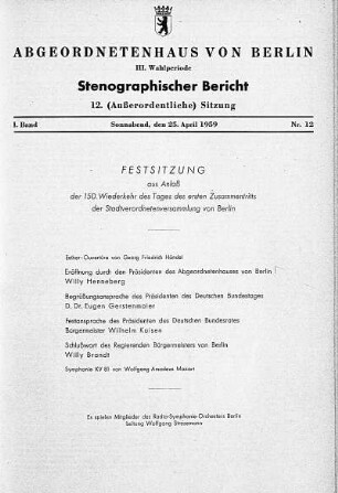 Nr. 12, 25.04.1959 (Außerordentliche Sitzung)