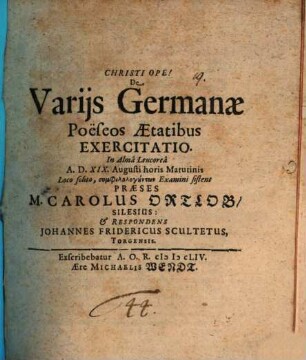 De Variis Germanae Poeseos Aetatibus Exercitatio