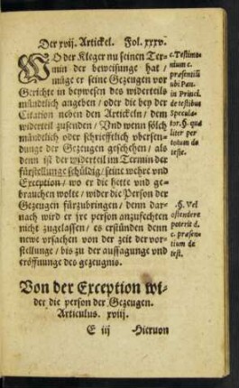 Von der Exception wider die person der Gezeugen. Articulus. xviii.