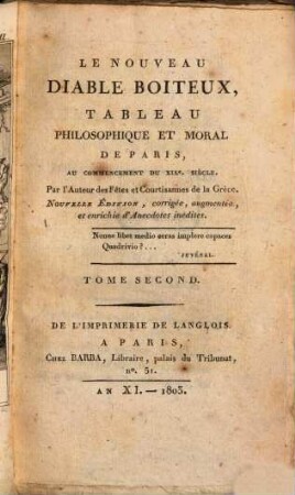 Le nouveau diable boiteux : tableau philosophique et moral de Paris, au commencement du XIXe siècle, 2