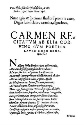 Carmen Recitatum Ab Elia Corvino Cum Poetica Lauro Modo Donatus esset