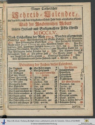 Neuer Catholischer Schreib-Kalender.