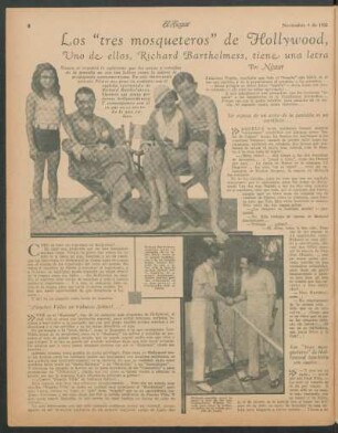 Los "tres mosqueteros" de Hollywood, como en la novela, son cuatro : Uno de ellos, Richard Barthelmess, tiene una letra de tango por vida