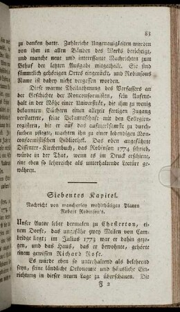 Siebentes Kapitel. Nachricht von mancherley wohlthätigen Planen Robert Robinson's.