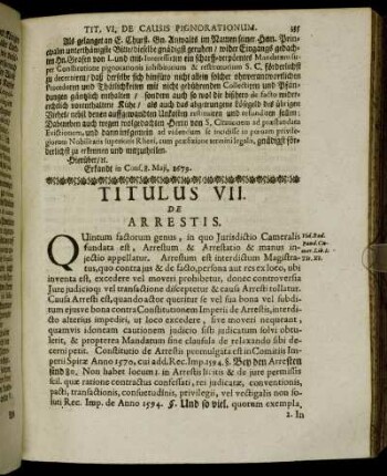 Titulus VII. De Arrestis.