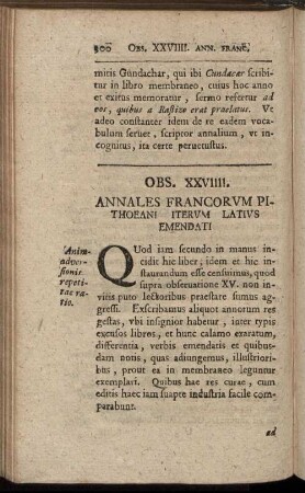 Obs. XXVIIII. Annales Francorum Pithoeani Iterum Latius Emendati