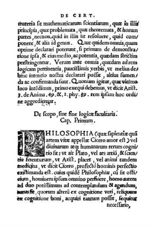 De scopo, siue fine logicæ facultatis. Cap. Primum.