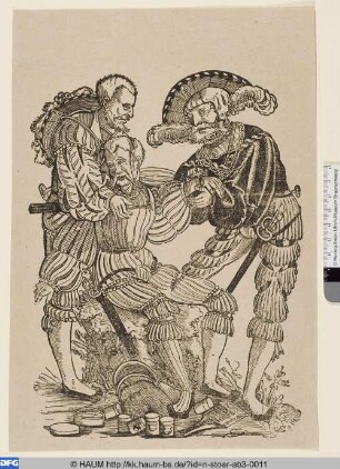 Feldarzt mit Landsknecht einen Verwundeten stützend