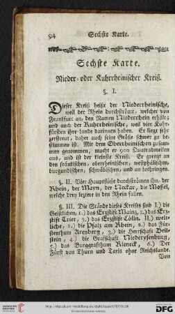Sechste Karte: Nieder= oder Kuhrrheinischer Kreiß