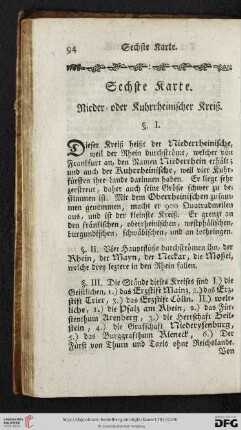 Sechste Karte: Nieder= oder Kuhrrheinischer Kreiß