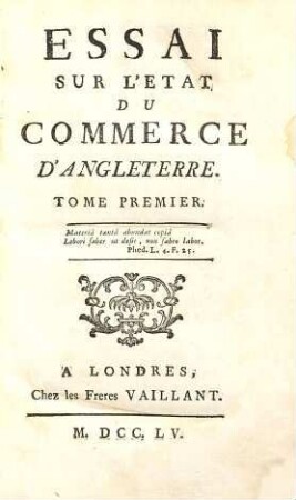 Essai Sur L'État Du Commerce D'Angleterre, 1