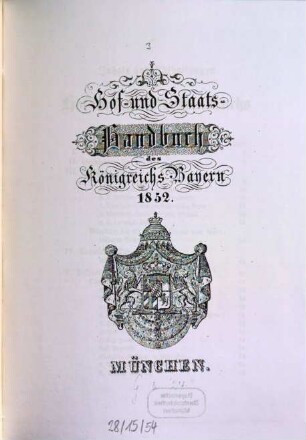 Hof- und Staatshandbuch des Königreichs Bayern. 1852