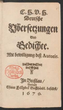 C. H. V. H. Deutsche Ubersetzungen Und Gedichte