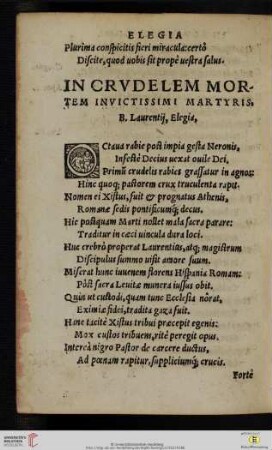 In crvdelem mortem invictissimi martyris, B. Laurentij, Elegia