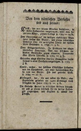 Von dem nämlichen Verfasser sind auch heraus: