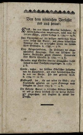 Von dem nämlichen Verfasser sind auch heraus: