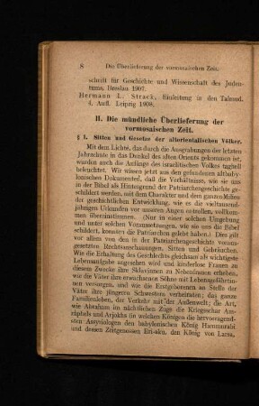 II. Die mündliche Überlieferung der vormosaischen Zeit.