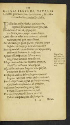 Elegia Secunda, Natalis Christi praeconinm continens, & officium doctorum in Ecclesia.
