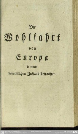 Die Wohlfahrt von Europa in einem bedenklichen Zustand betrachtet