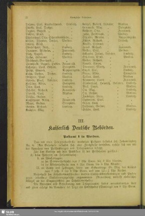 III. Behördenverzeichnis : III. Kaiserlich Deutsche Behörden