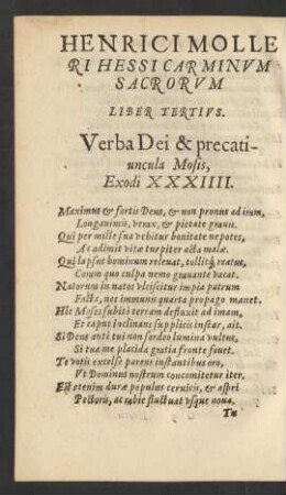Henrici Molleri Hessi Carminum Sacrorum Liber Tertius.