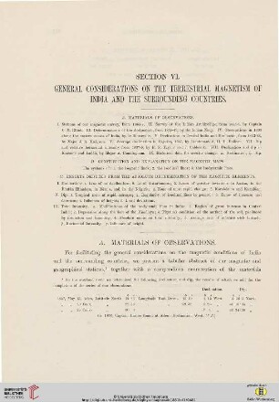 Section VI: General Considerations on the Terrestrial Magnetism of India and the surrounding Countries