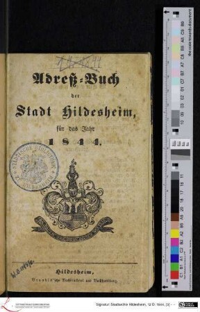 1844: [1844] Adreß-Buch der Stadt Hildesheim : für das Jahr 1844