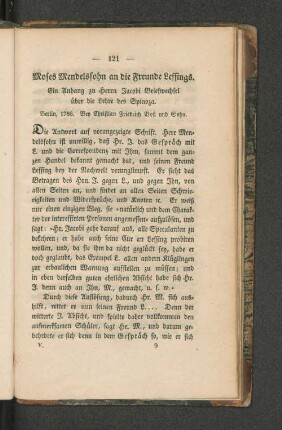 Moses Mendelssohn an die Freunde Lessings.