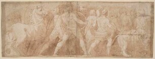Szene aus dem Triumph des Lucius Aemilius Paullus und des Marcus Livius Salinator (nach einem Fresko Polidoros, ehemals an einer Fassade an der Piazza Madama in Rom, heute im Palazzo Barberini in Rom)