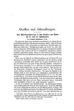 Das Mädchenschulwesen in den Ländern am Rhein im 17. und 18. Jahrhundert