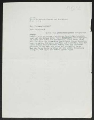 Brief von Gerhart Hauptmann an Paul von Hindenburg