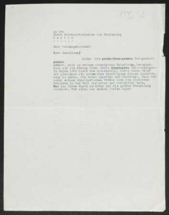 Brief von Gerhart Hauptmann an Paul von Hindenburg