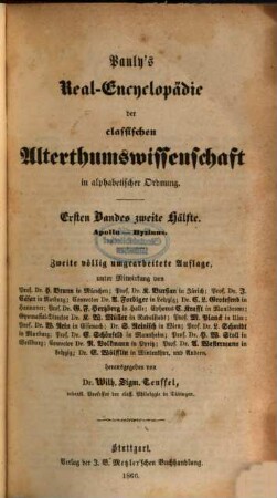 August Pauly's Real-Encyclopädie der classischen Alterthumswissenschaft in alphabetischer Ordnung, 1,2