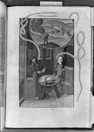 Martianus Capella, De nuptiis und Boethius, De consolatione philosophiae mit Kommentar — Boethius im Gefängnis, Folio 179recto