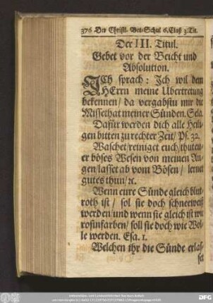 Der III. Titul. Gebet vor der Beicht und Absolution.