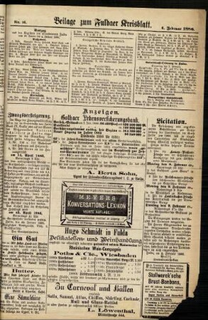 Zweite Ausgabe vom Samstag, den 06. Februar 1886.