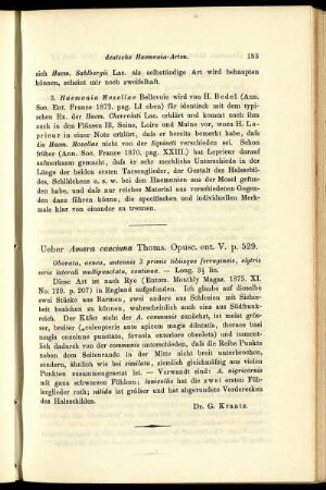 Ueber Amara concinna Thoms. opusc. ent. V. p. 529