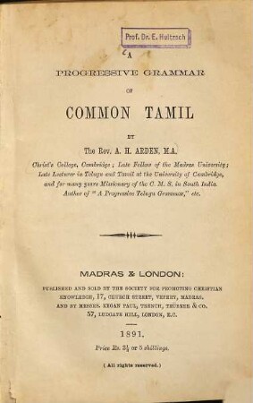 A progressive Grammar of common Tamil