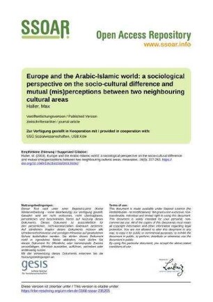 Europe and the Arabic-Islamic world: a sociological perspective on the socio-cultural difference and mutual (mis)perceptions between two neighbouring cultural areas