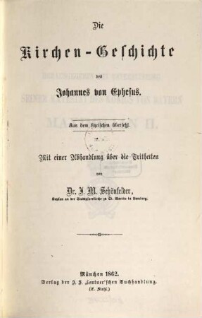Die Kirchen-Geschichte des Johannes von Ephesus